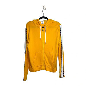 PINK Victoria’s Secret Mustard Yellow Snap Sleeve Full Zip Hoodie Medium Women’s